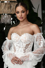 Suzhoufashion Sweetheart Beach Wedding Dress Long Sleeve Lace Appliques Mermaid Bridal Gown