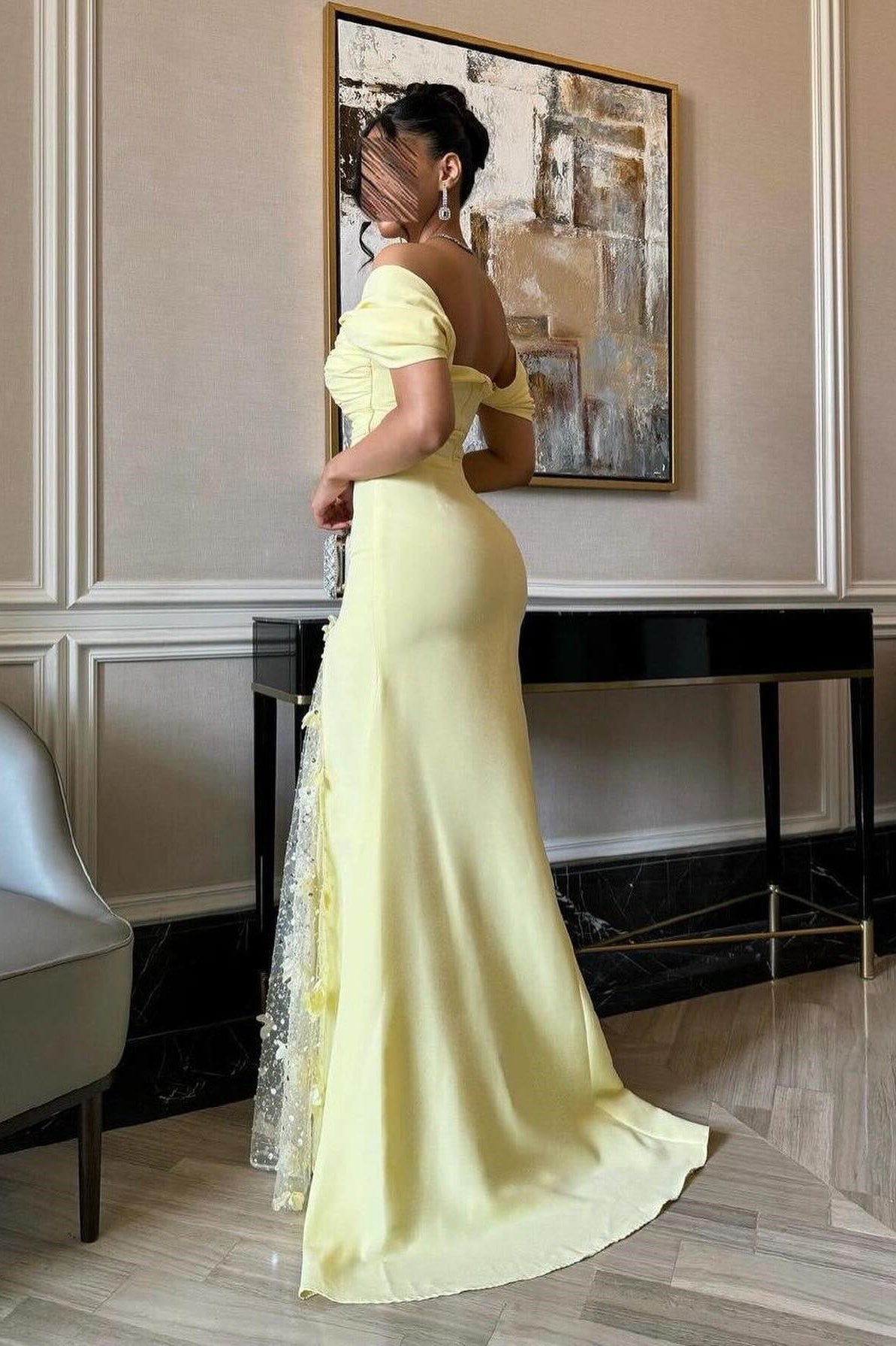 Suzhoufashion Trendy Mermaid Off The Shoulder Yellow Long Party Dress With Lace Split Front Formal Evening Gown
