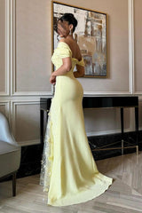 Suzhoufashion Trendy Mermaid Off The Shoulder Yellow Long Party Dress With Lace Split Front Formal Evening Gown