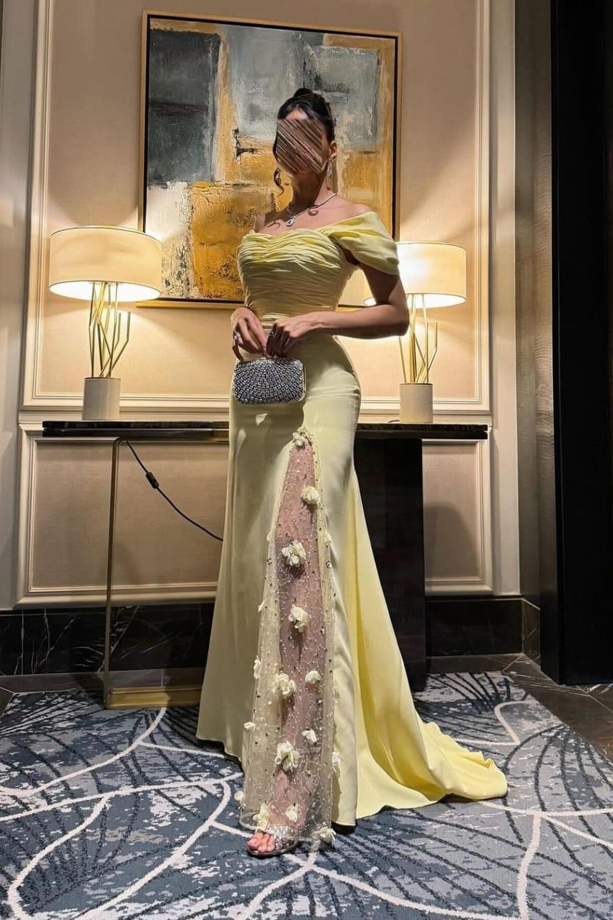 Suzhoufashion Trendy Mermaid Off The Shoulder Yellow Long Party Dress With Lace Split Front Formal Evening Gown