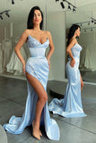 Suzhoufashion Unique Sky blue Stapless High-split sequined Evening Prom Dresses