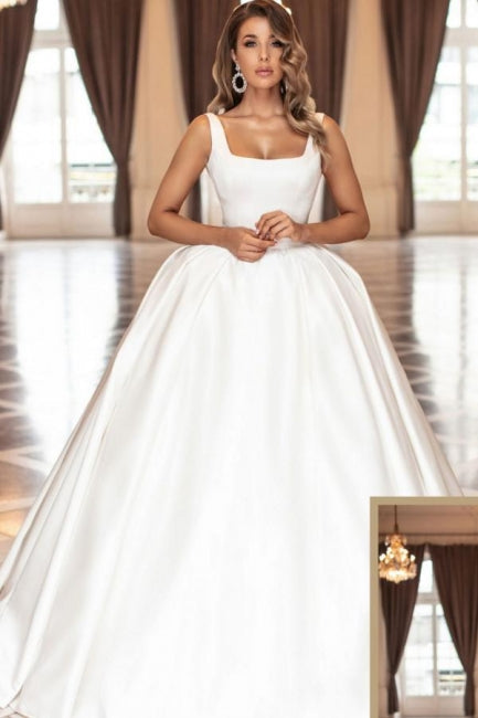 Suzhoufashion Vintage Simple Princess White Satin Wedding Dresses A-line Sleeveless