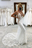Suzhoufashion Vintage White Long Mermaid V-neck Lace Wedding Dresses