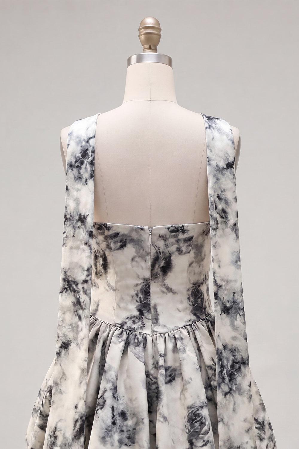 Suzhoufashion White & Black Floral Strapless Keyhole A-Line Short Homecoming Dress