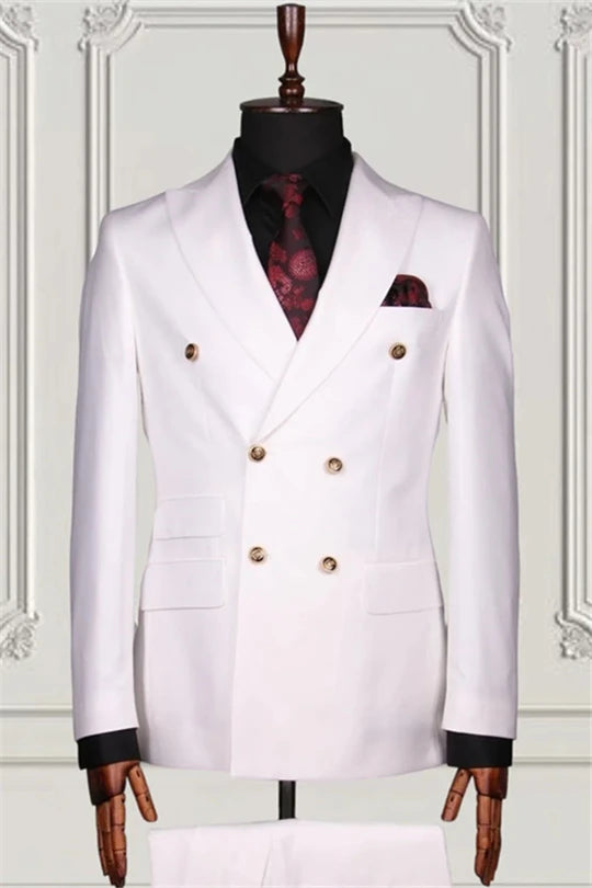 Suzhoufashion White Double Breasted Close Fitting Formal Men Suits
