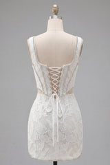 Suzhoufashion White Floral Square Neck Cut-Out Corset Tight Short Homecoming Dress