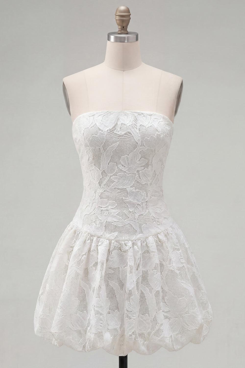 Suzhoufashion White Floral Strapless A-Line Short Homecoming Dress