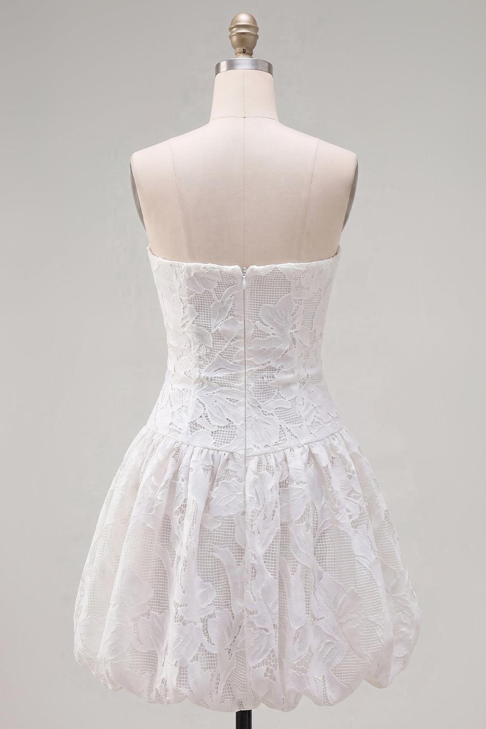 Suzhoufashion White Floral Strapless A-Line Short Homecoming Dress