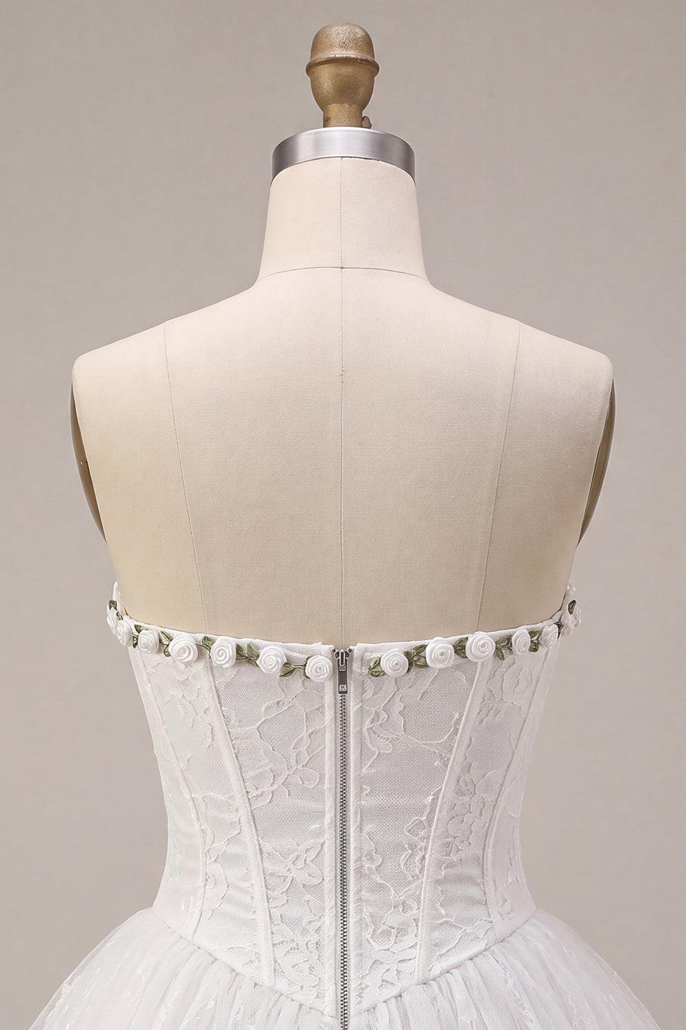 Suzhoufashion White Lace A-Line Corset Short Homecoming Dress with 3D Flowers