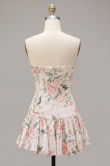 Suzhoufashion White Pink Flower A-Line Sequin Short Homecoming Dress with Neck Scarf