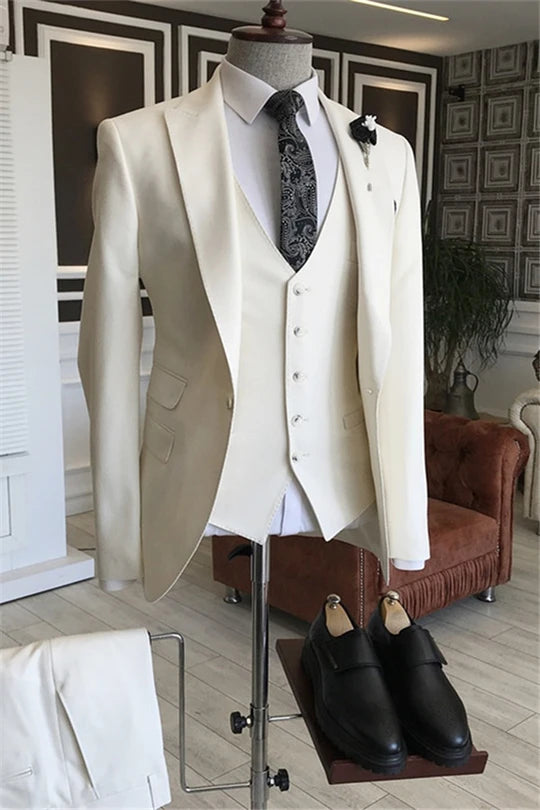 Suzhoufashion White Single Breasted Peaked Lapel Prom Men Suits