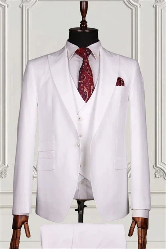 Suzhoufashion White Three Pieces Slim Fit Prom Suits For Men