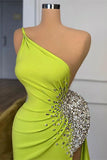 Suzhoufashion Yellow Green One Shoulder Mermaid Evening Prom Dresses Slit Long Online With Beads