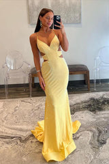 Suzhoufashion Yellow Mermaid Prom Dress With Cutout Waist Lace Up Corset And Beaded Details Formal Evening Gown