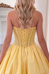 Suzhoufashion Yellow Strapless A-Line Beaded Short Corset Homecoming Dress