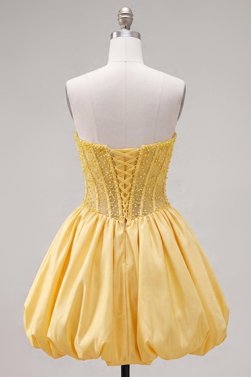 Suzhoufashion Yellow Strapless A-Line Beaded Short Corset Homecoming Dress