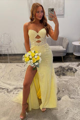 Suzhoufashion Yellow Sweetheart Lace Up Cutout Prom Dress With Lace Details Formal Evening Gown
