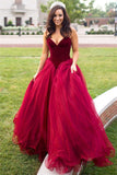 Sweatheart Puffy Tulle Burgundy Prom Dress  | New Arrival Sexy Velvet Formal Evening Dress