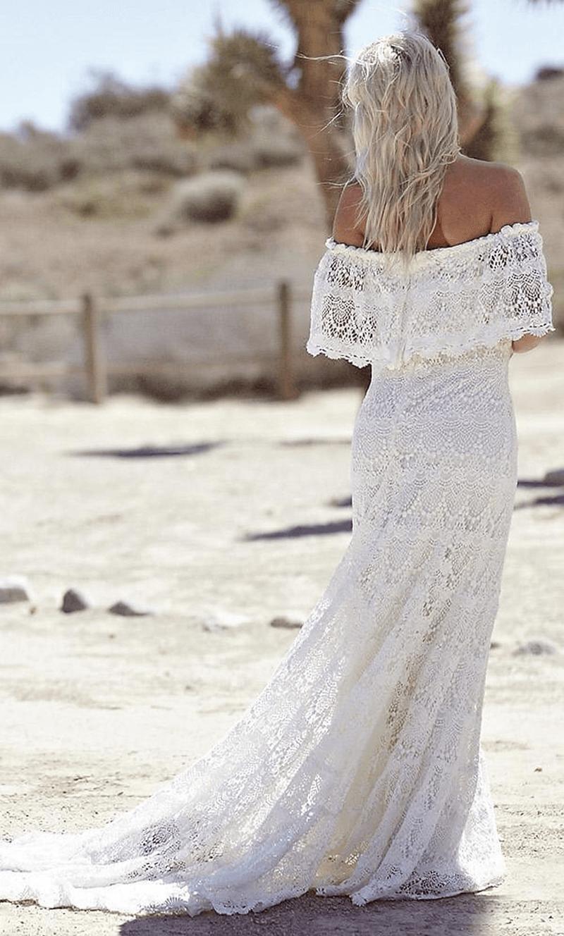 Sweep Train Elegant White Lace Bohemian Beach Beach Wedding Dress Off-the-shoulder Boho Wedding Gowns