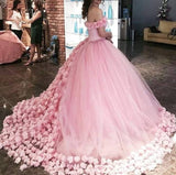 Sweet 16 Quinceanera Dresses Off The Shoulder Corset Canfy Pink Wedding Dress with Flowers BA3070