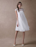 Sweet Short Sleeves Tulle Lace Knee-Length Bow Wedding Dresses