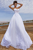 Sweetheart A-Line White Wedding Dresses Sweep Train Lace Beach Bridal Gowns