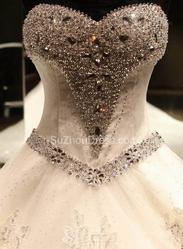 Sweetheart Ball Gown Shiny Bridal Gowns Lace Applique Court Train Beadings Wedding Dress with Bowknot