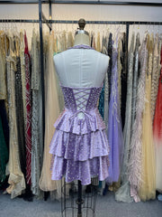 Sweetheart Beaded Corset Satin Short Homecoming Dresses with Slit
