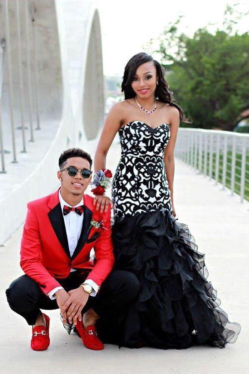 Sweetheart Black and White Mermaid Evening Dress Latest Custom Made Party Gowns AE0115