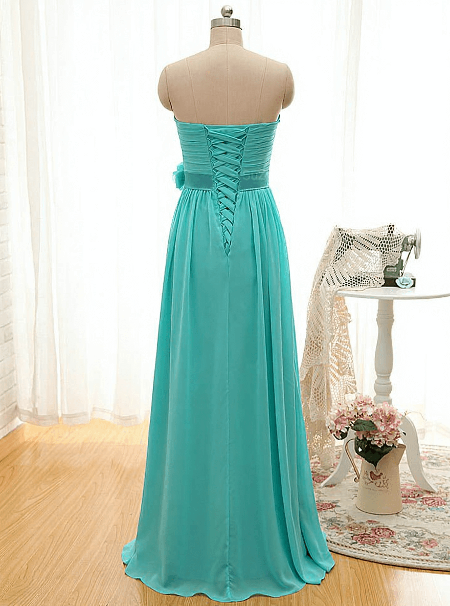 Sweetheart Blue Ruffles Chiffon Bridesmaid Dress Popular Plus Size Long Wedding Dress