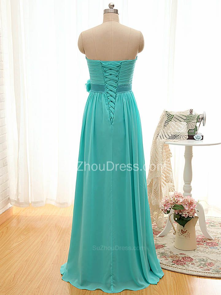 Sweetheart Blue Ruffles Chiffon Bridesmaid Dress Popular Plus Size Long Wedding Dress