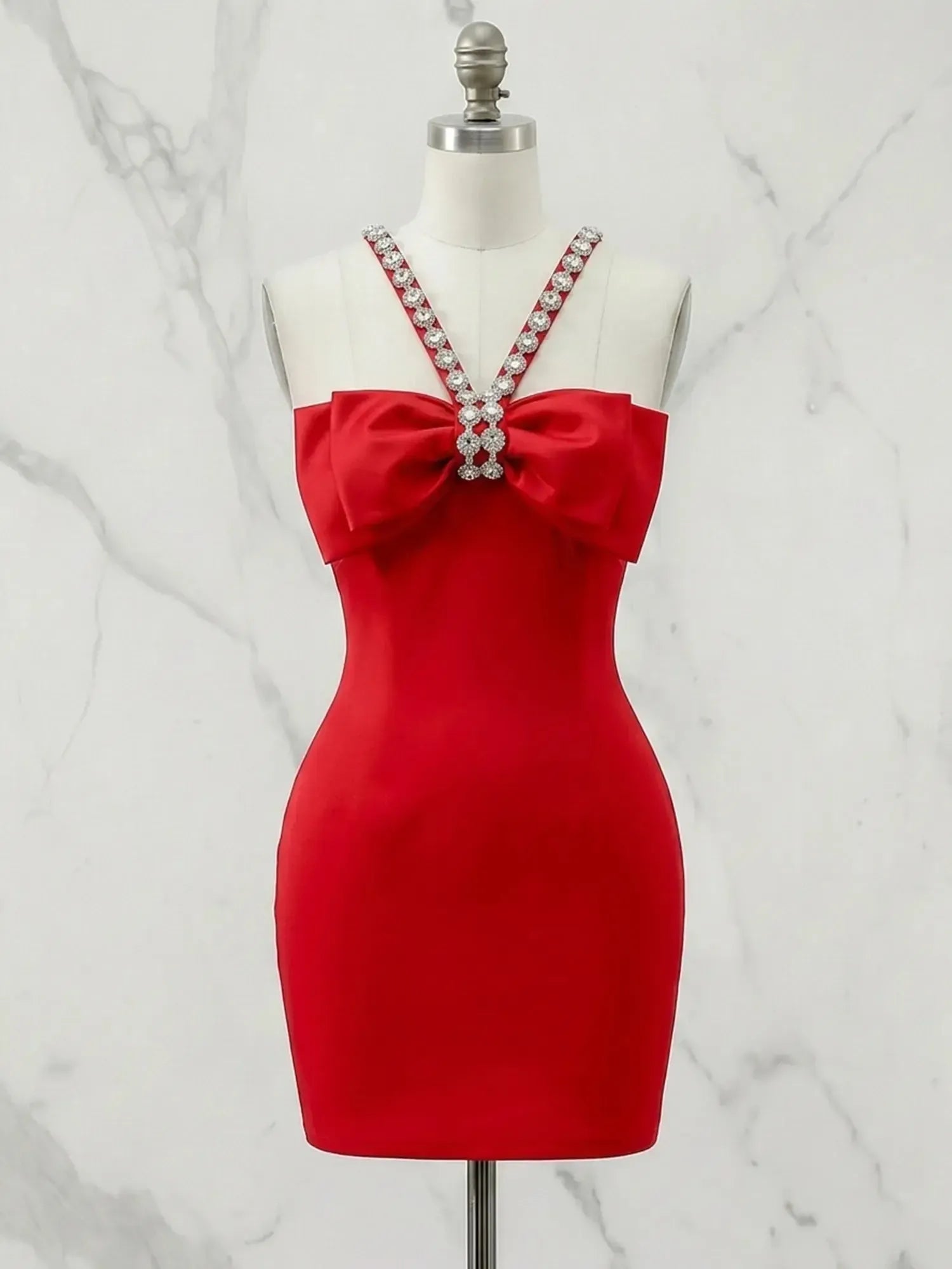 Sweetheart Bow Accent Rhinestone Strap Homecoming Dresses Mini Cocktail Dress