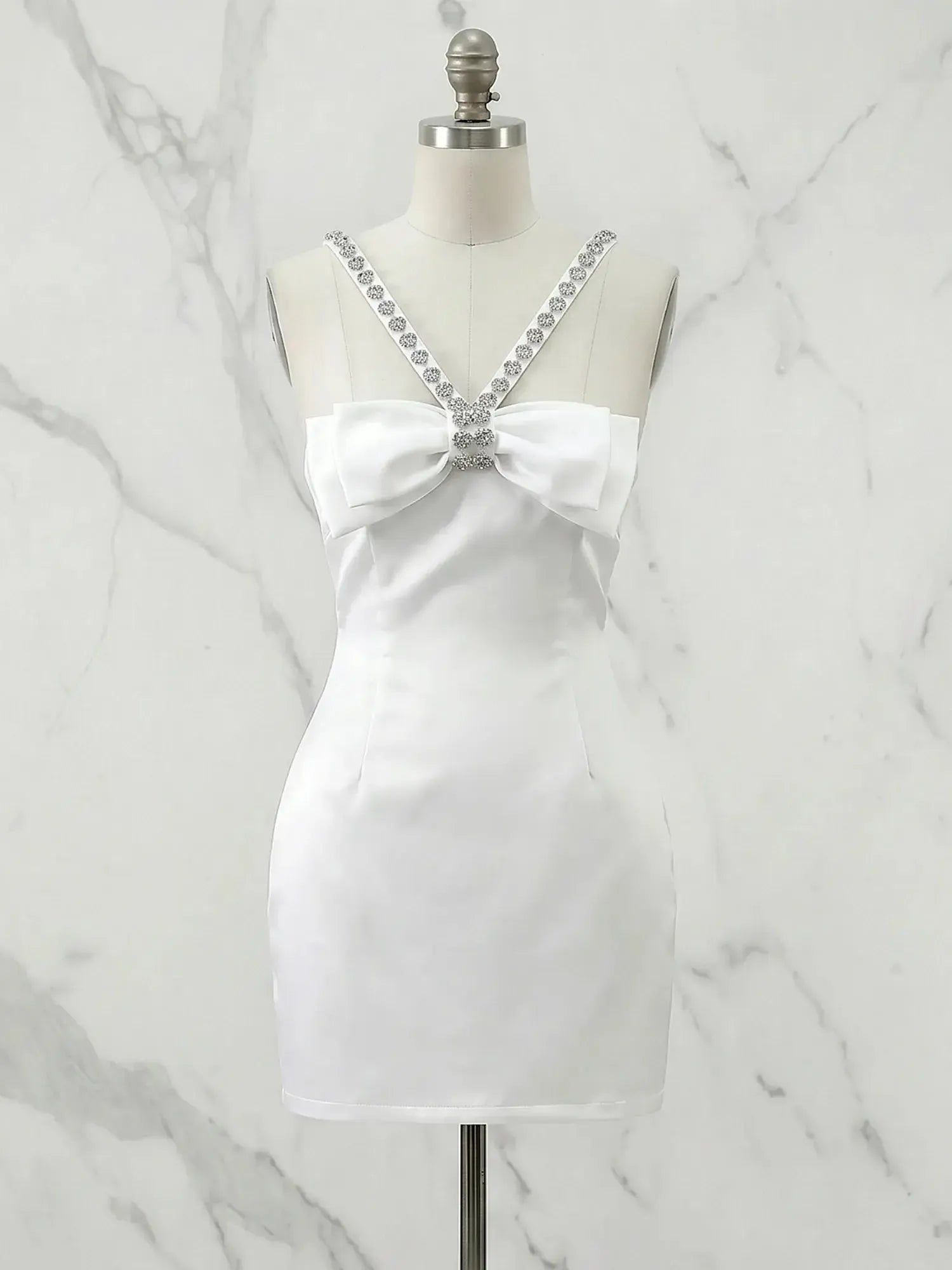 Sweetheart Bow Accent Rhinestone Strap Homecoming Dresses Mini Cocktail Dress
