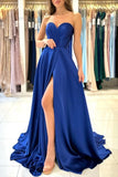 Sweetheart Classy Long Royal Blue Sleeveless Prom Dresses With Split Online