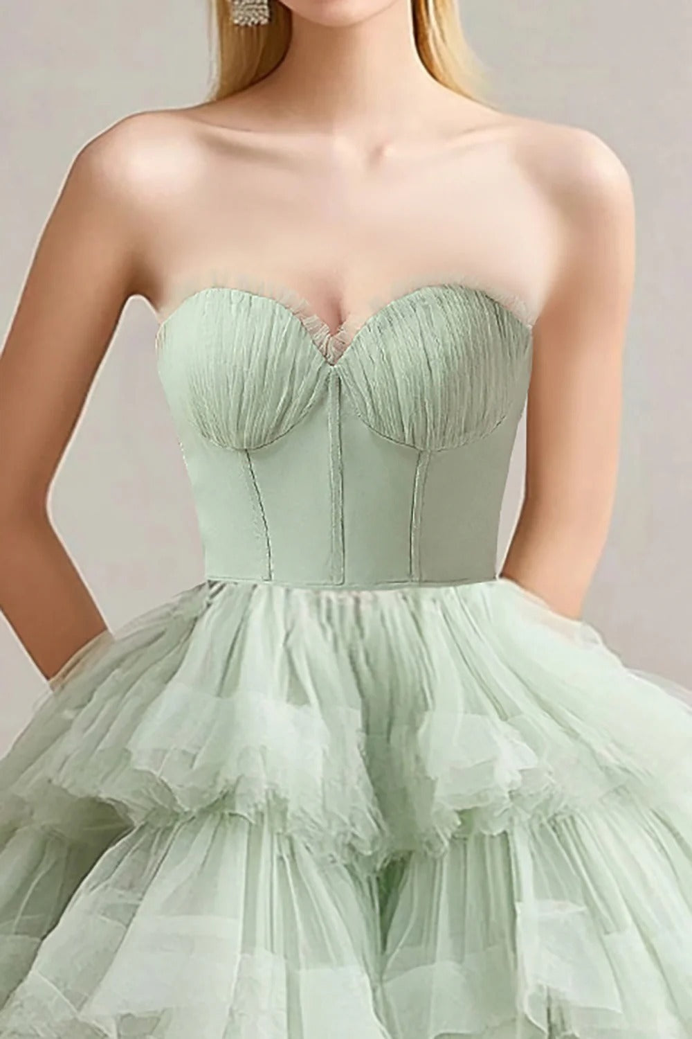 ZAPAKA Women Sage Formal Dress A Line Strapless Tiered Ruffles Tulle Evening Dress, Sage / US2 ZAPAKA Women Sage Formal Dress A Line Strapless Tiered Ruffles Tulle Evening Dress, Sage / US2