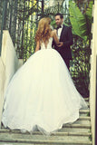 Sweetheart Crystal Tulle Ball Gown Wedding Dresses Lace-up Custom Made Princess Bridal Dresses with Crystals MH004