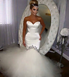 Sweetheart Fishtail Wedding Dresses Sparkly Crystals Puffy Tulle Bottom Bridal Gowns BA4020