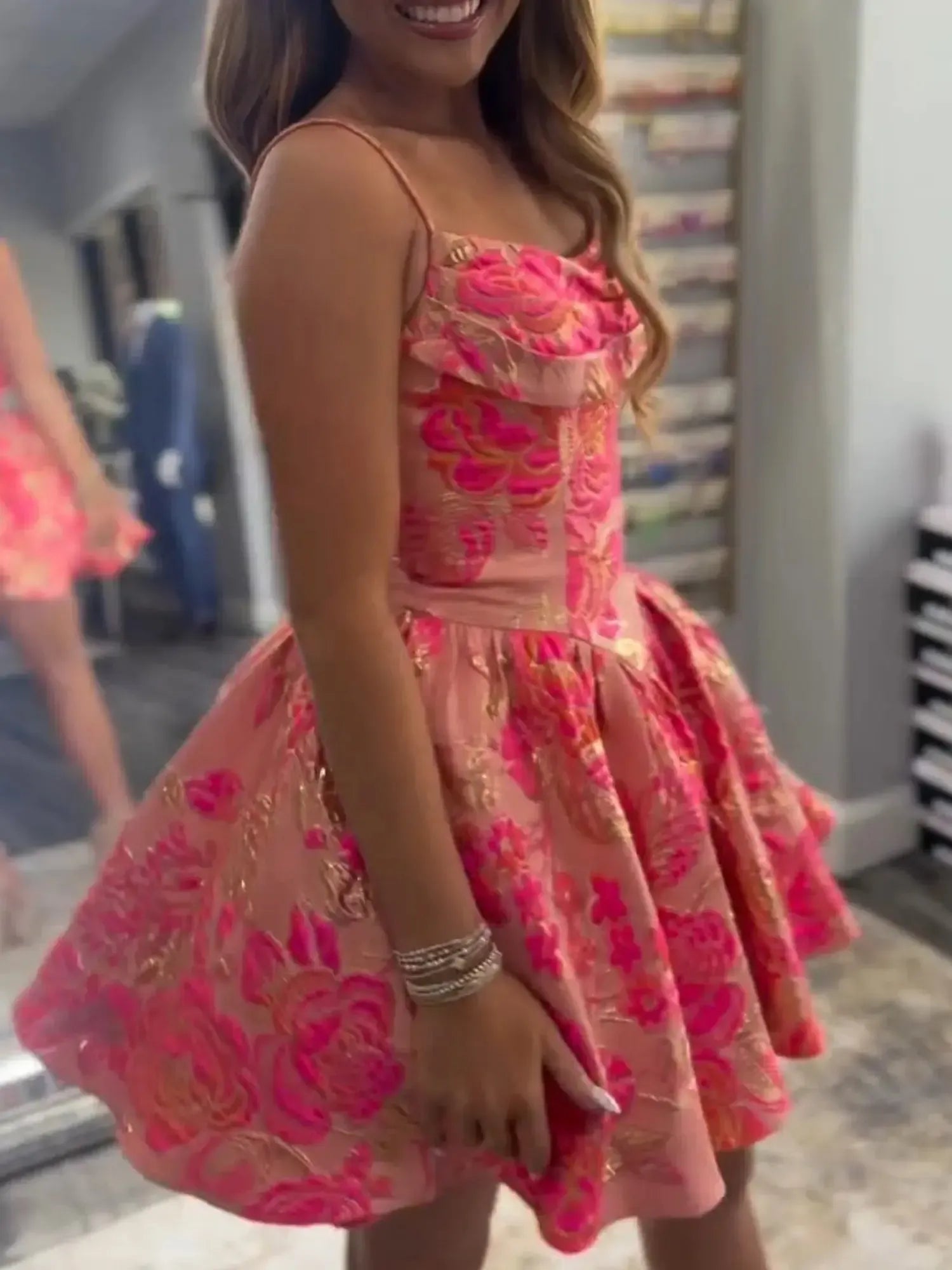 Sweetheart Floral Brocade A-Line Homecoming Dresses Mini Cocktail Dresses