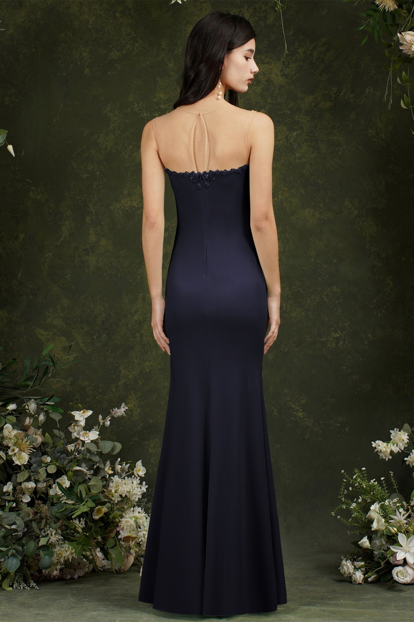 Sweetheart Floral Lace Tulle Mermaid Long Formal Dress