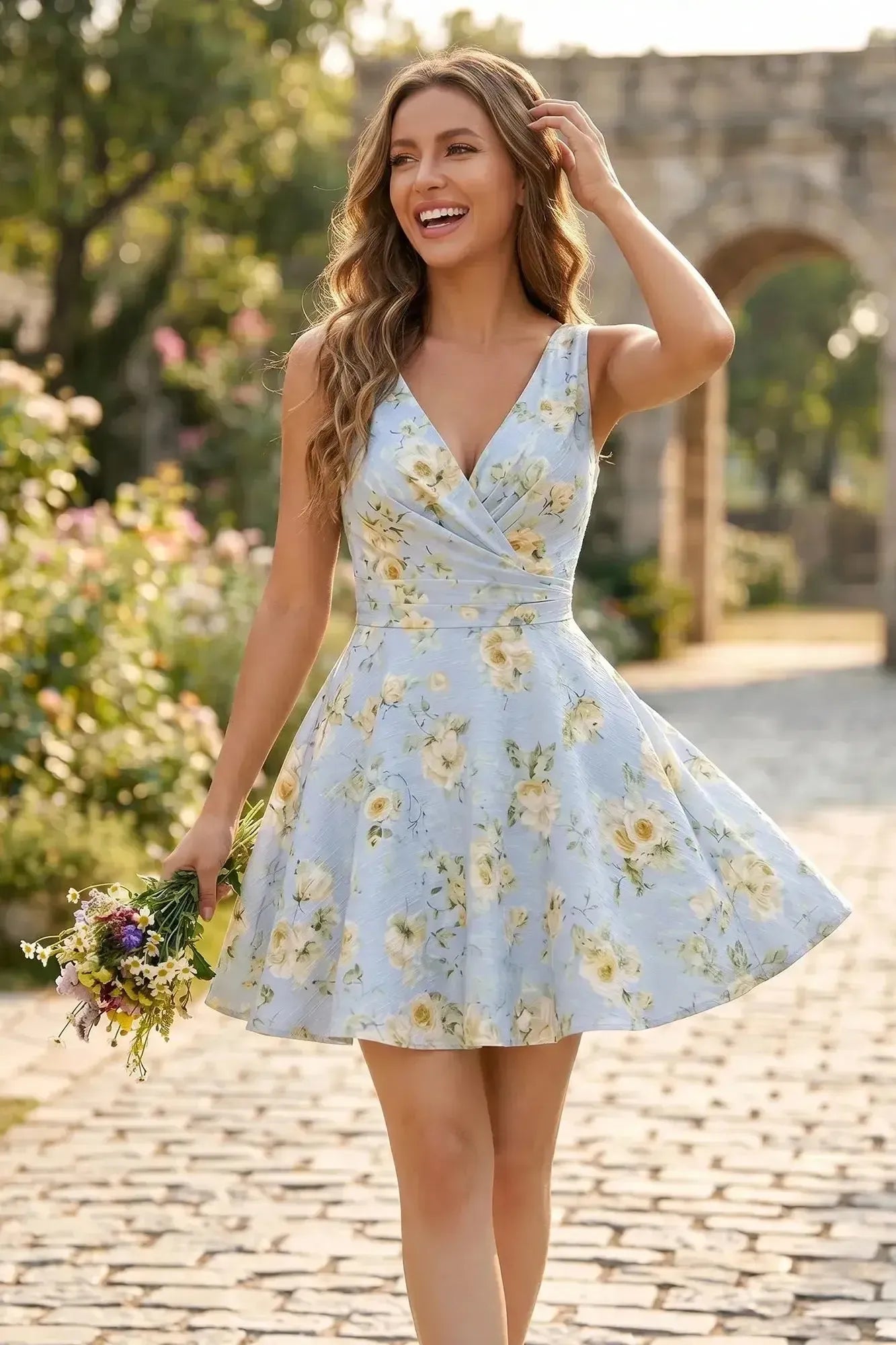 Sweetheart Floral Print Fit Mini Dress with Open Back Homecoming Dresses