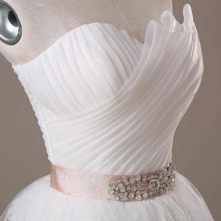Sweetheart Lace Sash Wedding Dresses Lace-Up Bowknot Sleeveless Bridal Gowns
