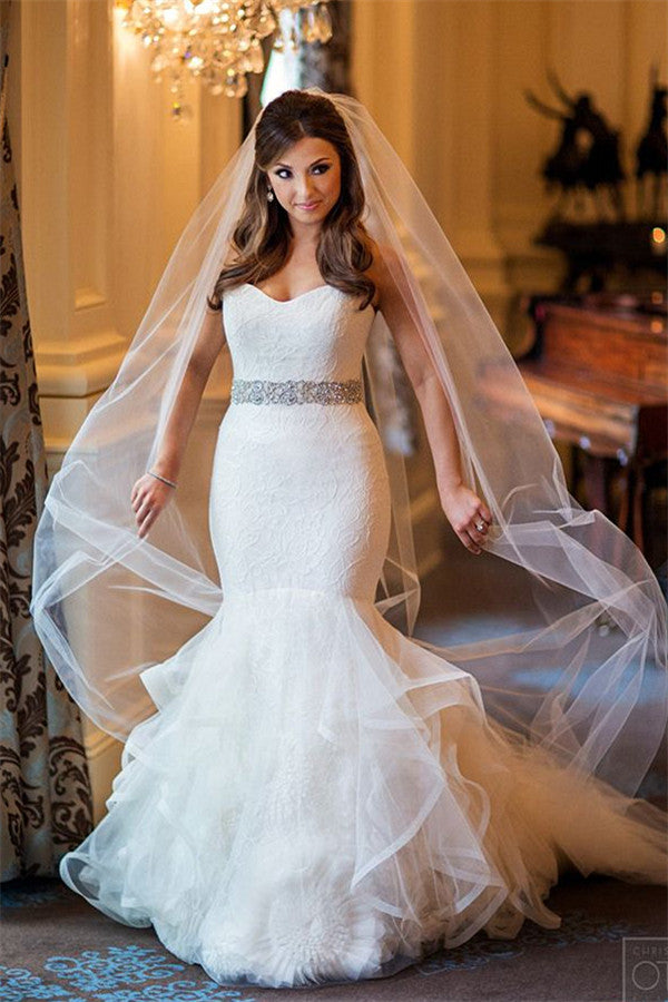 Sweetheart Mermaid Organza Wedding Dress Elegant Bridal Dresses with Crystal Belt