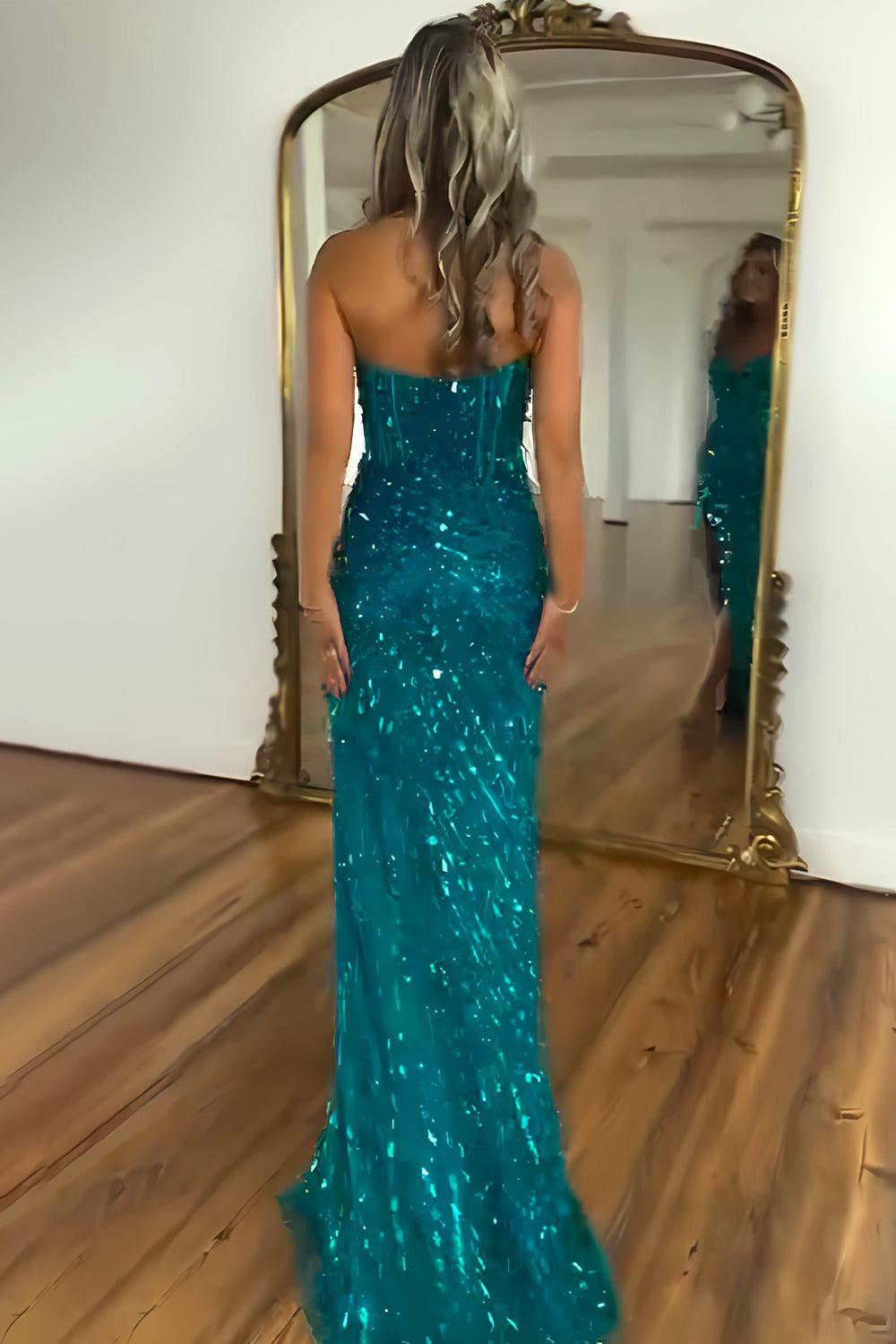 Sweetheart Mermaid Sequined Prom Dress With High Slit Skirt Formal Evening Gown