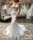 Sweetheart Mermaid Sexy Lace Appliques Beach Wedding Dresses for Bride