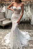 Sweetheart Mermaid Sexy Lace Appliques Beach Wedding Dresses for Bride