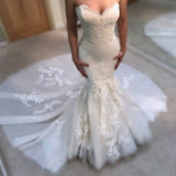 Sweetheart Mermaid Tulle Wedding Dress with Lace | Sexy Strapless Bridal Gowns Online