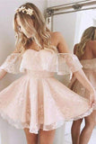 Sweetheart Off The Shoulder Lace Short Homecoming Dresses