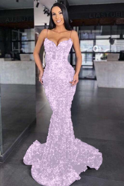 Sweetheart Royal Blue Prom Dress Spaghetti Strap Mermaid Long Evening Formal Dress With Sequined