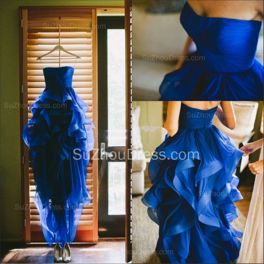 Sweetheart Royal Blue Wedding Dress Organza Puffy Hot Sale Brideal Dress for Beach Wedding