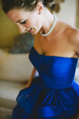 Sweetheart Royal Blue Wedding Dress Organza Puffy Hot Sale Brideal Dress for Beach Wedding